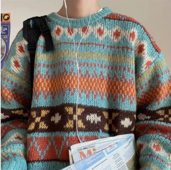 

men's sweaters harajuku style sweater loose casual round neck autumn korean trend ins hong kong wild, White;black