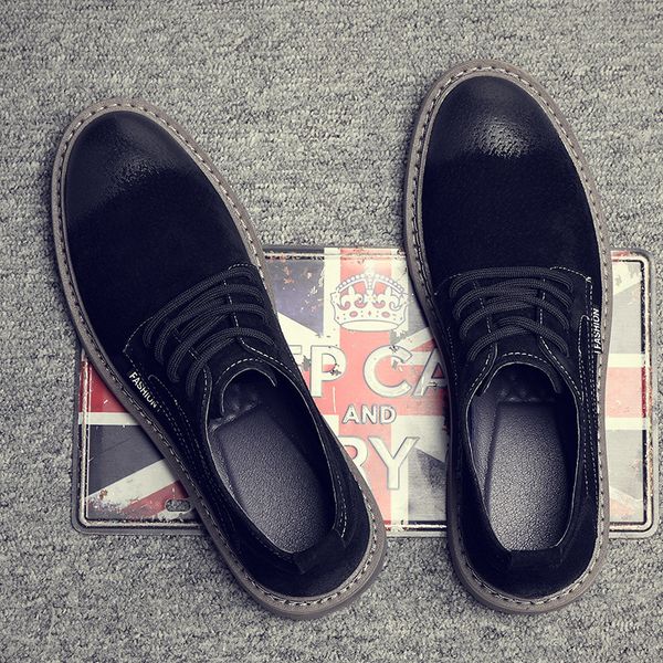 

trendy retro low-cut tooling casual british breathable leather shoes, Black
