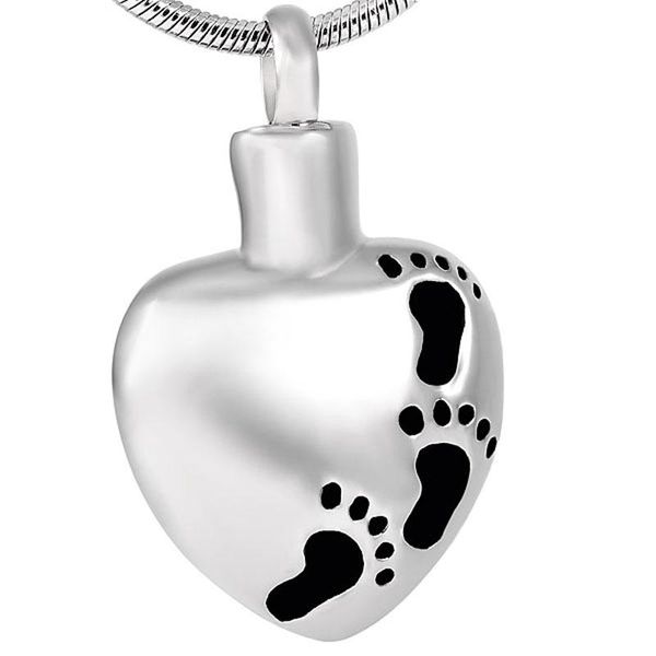 

pendant necklaces cmj8377 cremation jewelry lockets to hold ashes with engrave footprint memorial ash keepsake necklace 20'' snake, Silver