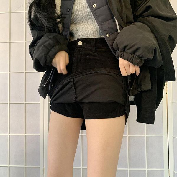 

skirts hirigin 2021 fashion mini womens vintage corduroy split blue clubwear high waist pencil bodycon skirt female, Black