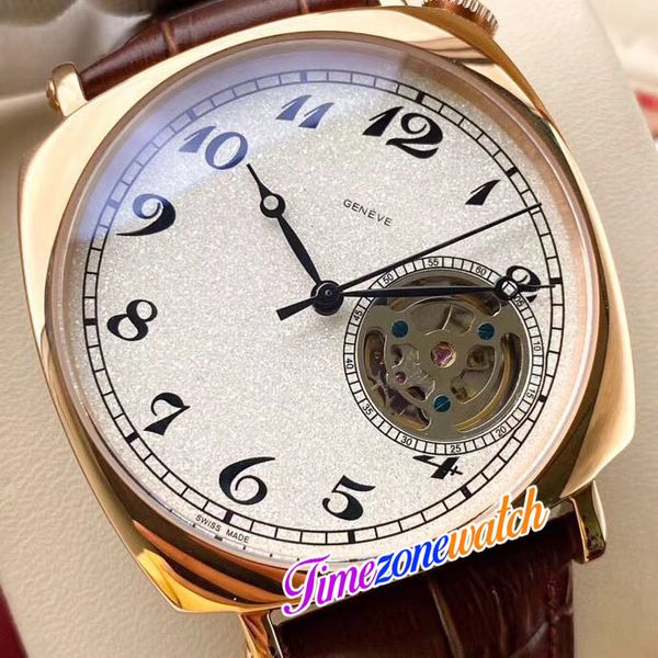 40 мм Историки American 1921 82035 Автоматические мужские часы Белый турбийон циферблат розовый золотой чехол коричневый кожаный ремешок часы TimezoneWatch E130A2