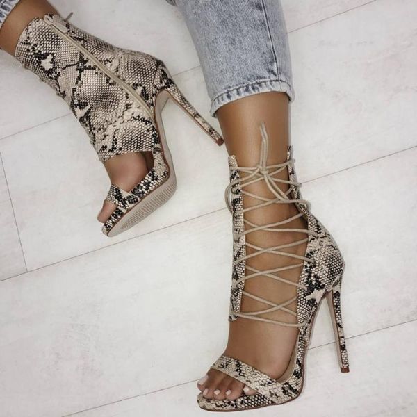 

nice summer n fashion snake skin cross tied lace-up sandals women high heels lady pumps shoes black party