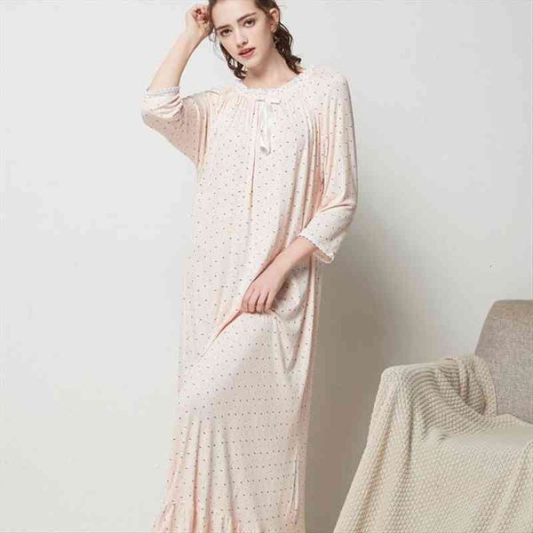 

spring autumn modal nightgown print women sleepwear sleep dress  xxl plus size loose homewear long sleeve o neck nightdress, Black;red