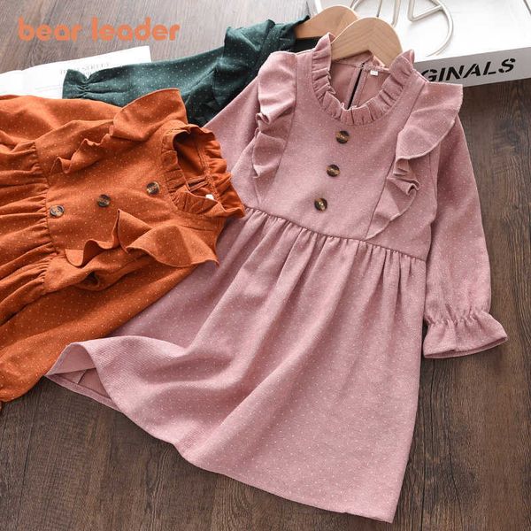 

bear leader baby girls spring long sleeve dresses kids girl ruffles dot costumes chidlren party sweet casual clothing 2-6y 210708, Red;yellow