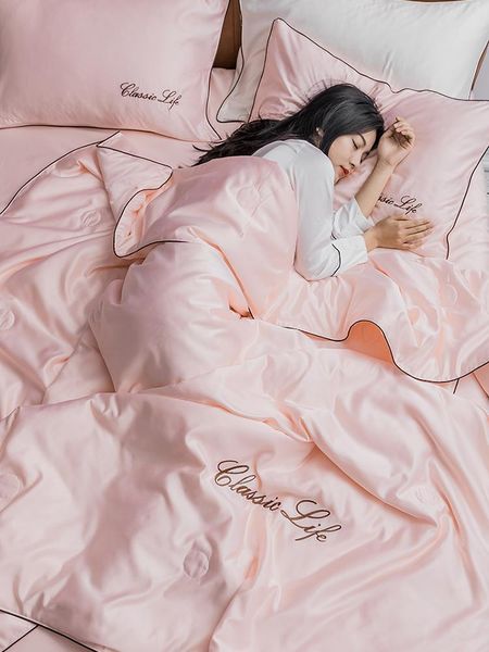 

home textiles pink gray green bedding set super soft comfortable luxury embroidery 100% cotton and washed silk quilt comforters & sets