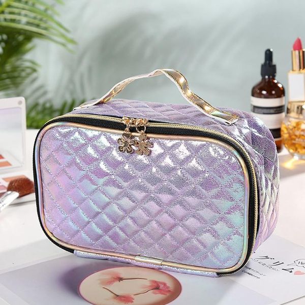 

cosmetic bags fashion pu portable case makeup bag casual square lattice women storage wash