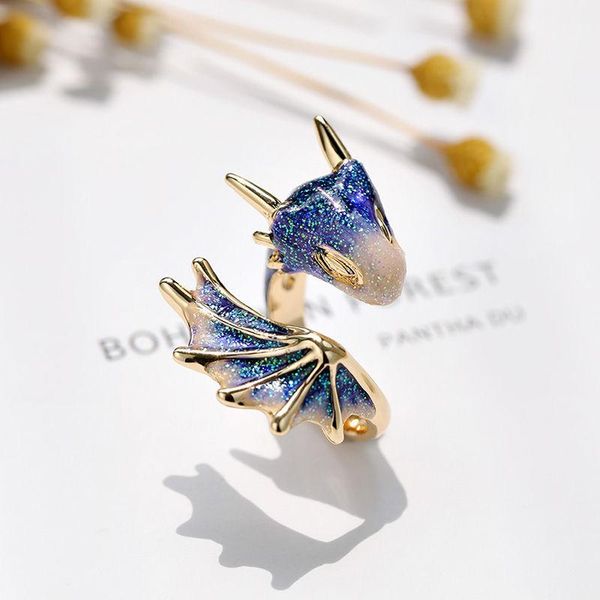 

cluster rings original design starry sky small blue dragon opening ring colorful fresh and unique craftsmanship charm women's silver je, Golden;silver