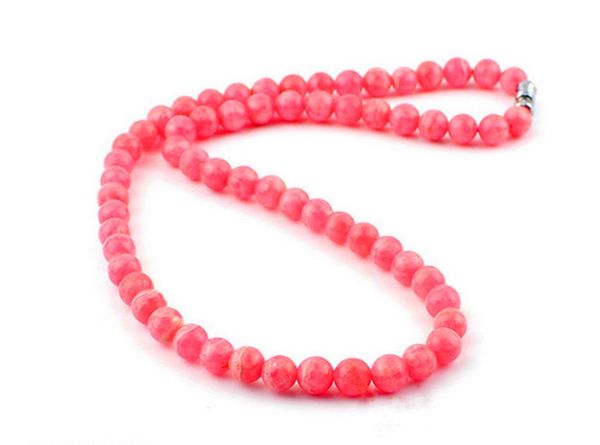 

6mm genuine red natural rhodochrosite gemstone necklaces women female stone long chain necklace chains, Silver