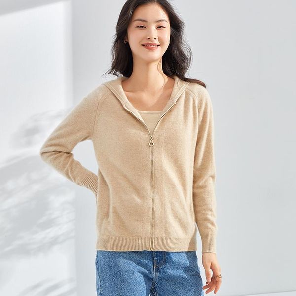

women's knits & tees autumn and winter 100% pure wool cardigan loose hooded cashmere coat foreign spirit 2021 sweater, White