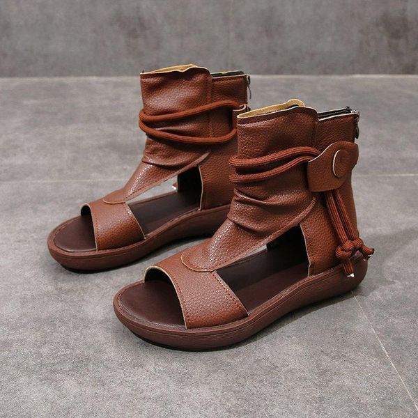 

fish mouth soft pu leather and cowhide summer roman shoes women sandals platform heighten shoe wedges boots, Black