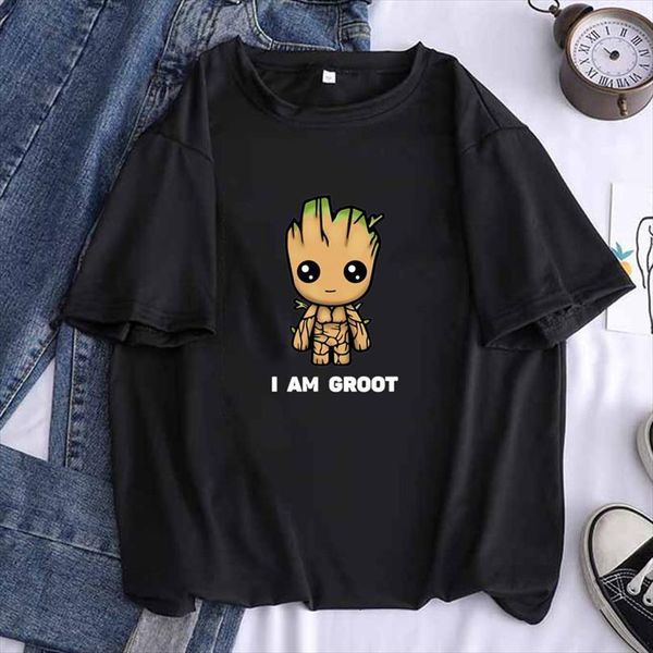 

i am grooted funny and men women cartoon black casual hipster lip tees female harajuku girl clothes,drop ship, White;black