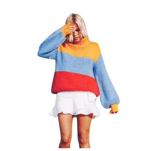 

women's sweaters autumn sweater women winter fashion turtleneck colorblock long sleeve pullover clothes pull femme, White;black