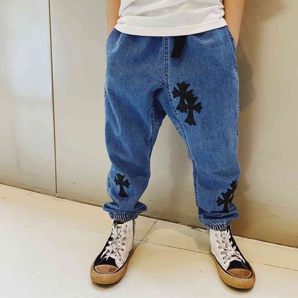 

crosin cuhk children's fashion label cross crosin boys' fashionable jeans blue leggings pants, White;black
