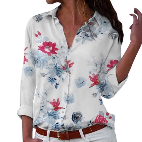 

women's blouses & shirts women plus size loose print v-neck button blouse pullover shirt blusas mujer de moda 2021 #30, White