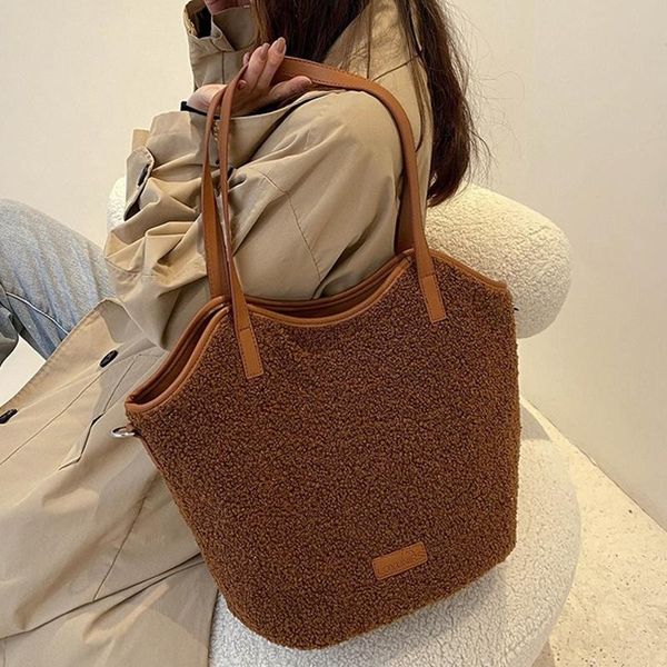 

evening bags casual lambswool big totes women shoulder bag fashion faux lamb fur woman handbags large capacity plush crossbody for