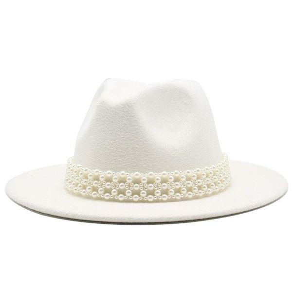 

wide brim hats autumn winter high-end pearl woolen hat with flat big fashion elegant straight-sided jazz british style cap, Blue;gray