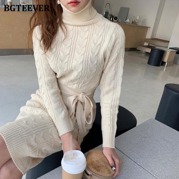 

thick warm turtleneck women twisted knitted dress full sleeve lace-up female slim sweater vestidos autumn winter casual dresses, Black;gray