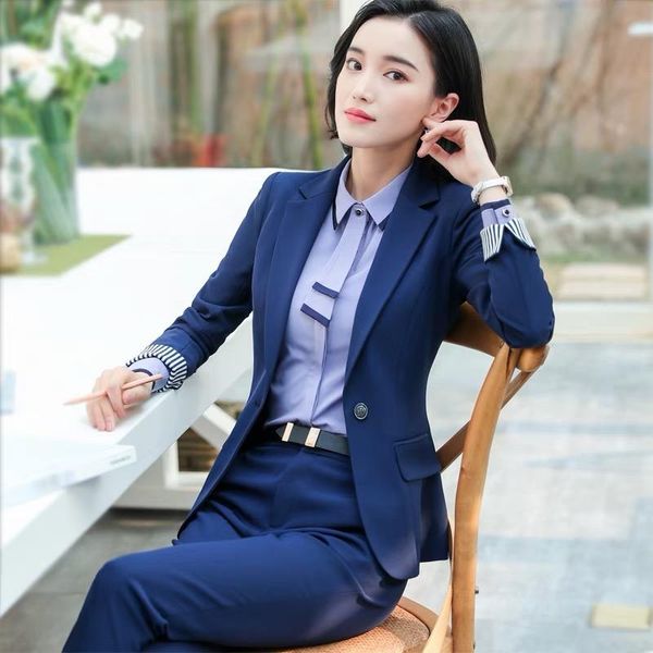

women's suits & blazers women 2 piece set formal pants blazer jacket office lady work business uniform trousers 2021 autumn clothing la, White;black