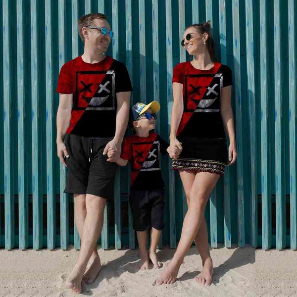 

black and red color matching digital original 3d printing t-shirt, unique and fashionable, beautiful, breathable and comfortable, family sho, Blue