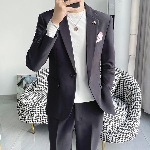 

men's suits & blazers solid color classic suit 2 pieces business formal casual office work party prom wedding stage clothing, White;black