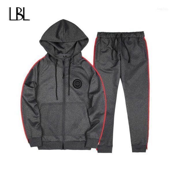 

two piece set tracksuit men spring autumn sporting suit hoodies+pant sweatsuit joggers moleton masculino 20211, Gray