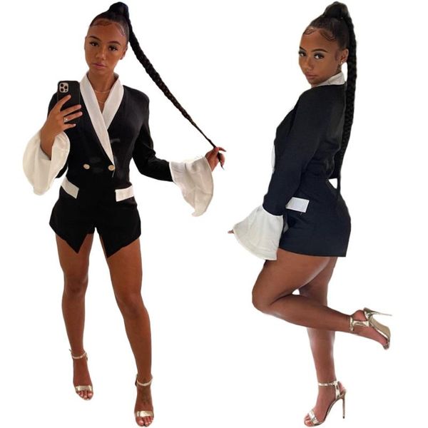 

women's suits & blazers women chic office lady double breasted blazer vintage coat fashion collar long sleeve ladies outerwear stylish, White;black