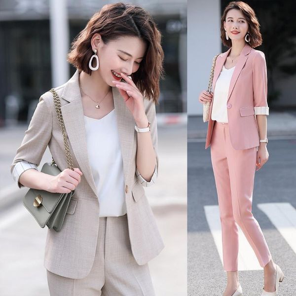 

fashion blazer for women business suits formal office work wear ladies pant and jacket sets women's two piece pants, White