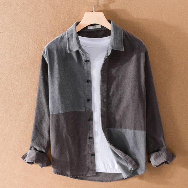 

men's casual shirts 100% cotton long sleeve spring and autumn corduroy shirt men brand trendy patchwork for camisa chemise, White;black