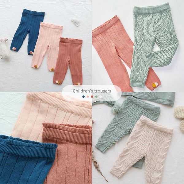 

trousers pre-sale lm children's knitted leggings 2021 autumn baby pants girls solid color flower, Blue