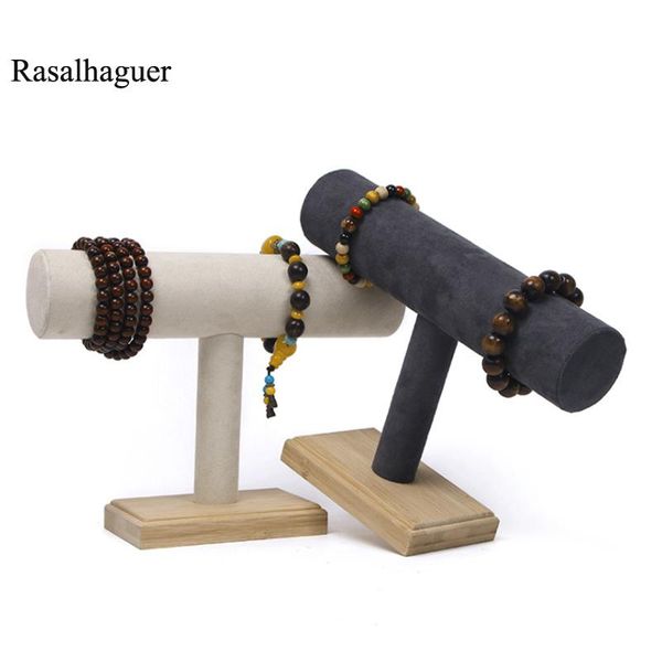 

jewelry pouches, bags bamboo single t-bar rack bracelets watches bangles necklace jewelley display holder stand velvet organizer wholesale, Pink;blue