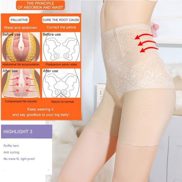 

ice silk seamless high-waist abdomen pants, body shaping flat-leg anti-failure leggings, multi-size safety pants women women's shapers, Black;white