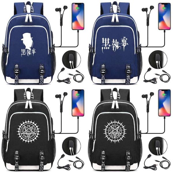 

backpack fashion anmie cartoon black butler usb boy girl book school bag women teenagers men lappacksack