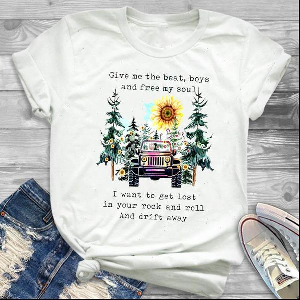 

sunflower travel printed women t shirts short sleeve loose tee clothes graphic, White