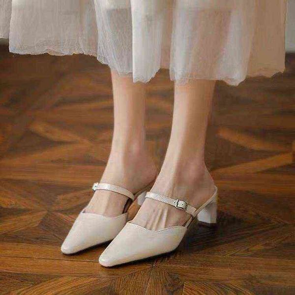 

french temperament high heel back empty single shoes women's spring and summer pointed thin heel one-line buckle wrap sandals women, Black