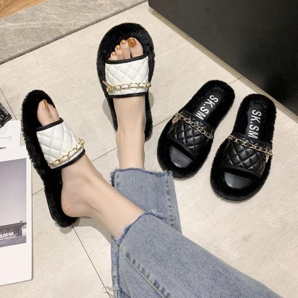 

summer high-quality leather surface women slippers thick bottom word drag women's shoes sandals high heels ms casual, Black