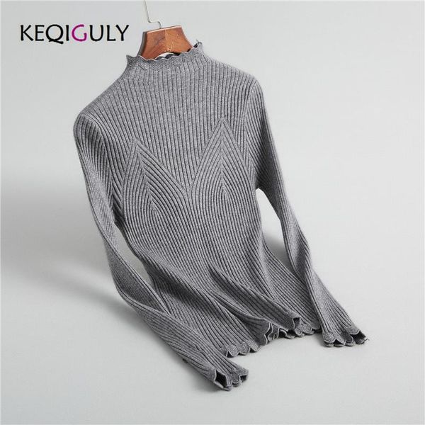 

women's sweaters autumn winter sweater elegant solid color lace edge half-high collar slim bottoming knit pullover p2300, White;black