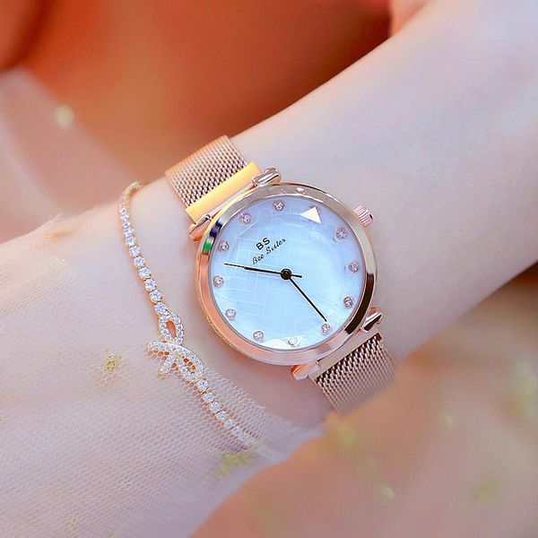 Relógios de pulso Montre Femme 2021 Moda Relógio Mulheres Rosa Gold Senhoras Vestido Relógios De Pulso De Malha De Malha De Aço Relógio Impermeável