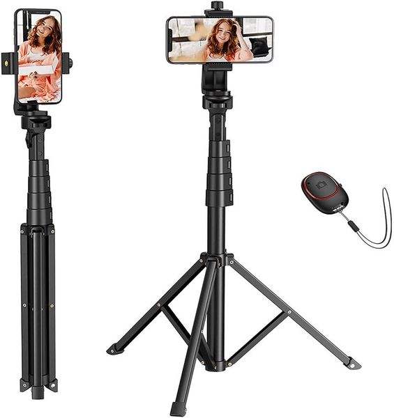 

tripod selfie stick professional all-in-one extends to 57" stable travel video stand with bluetooth remote. monopods