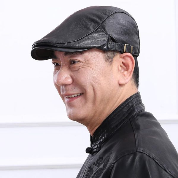 

berets wholesale 2021 design men's 100% high quatily genuine leather cap sboy beret cabbie hat for men women, Blue;gray