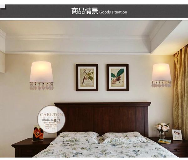 

wall lamp american warm light cloth cover bedroom bedside rustic simple crystal