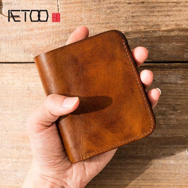 

wallets aetoo handmade vintage leather wallet, male multifunctional vegetable tanned youth art coin purse, Red;black