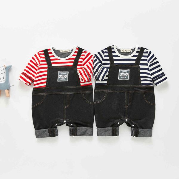 

spring new long sleeve bodysuit for newborns children's jeans clothing baby clothes newborn o-neck jumpsuit baby boy clothes 210413, Blue