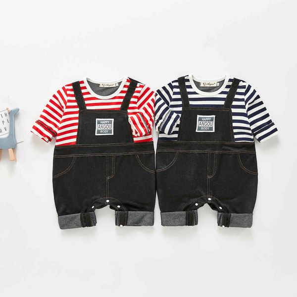 Frühling Neue Langarm Body Für Neugeborene Kinder Jeans Kleidung Baby Kleidung Neugeborenen Oansatz Overall Baby Jungen Kleidung 210413