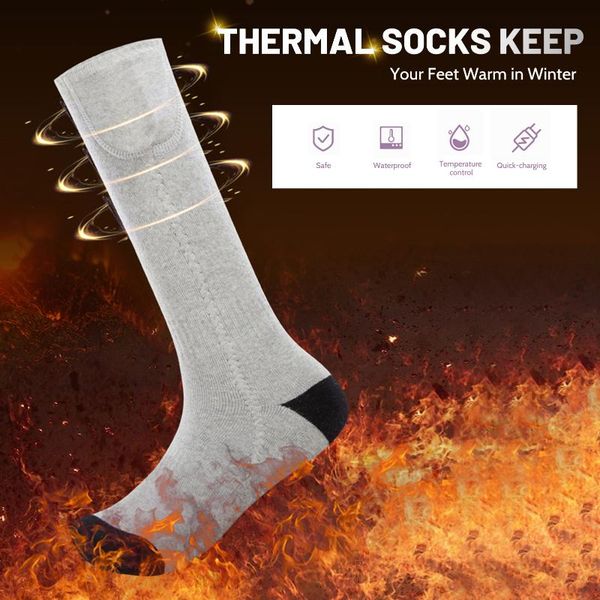 

sports socks men women thermal electric heating warm stretchable soft skiing cycling winter breathable adult, Black