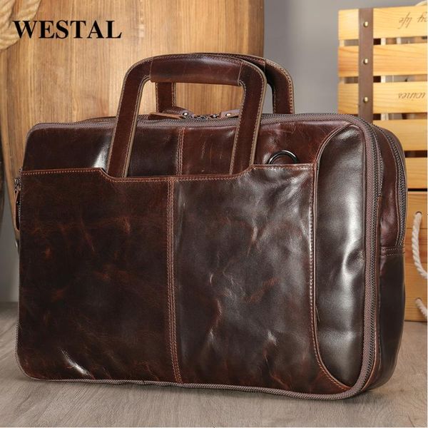 

briefcases westal men briefcase genuine leather 15 inch lapbag men's backpack handbag bags cowhide male cow