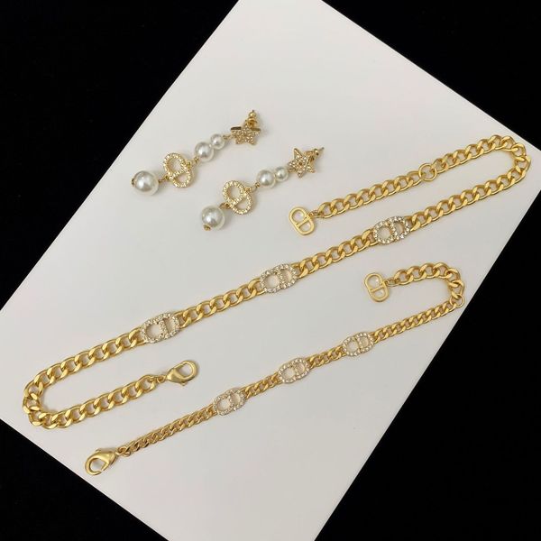 

d home / di star pendant earrings female 2021 cd letter brass bracelet necklace, Golden;silver
