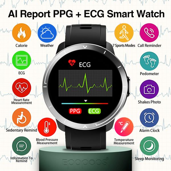 

smart watch 2021 ecg ai report ppg+ecg heart rate monitor ip67 weather temperature monitor fitness tracker smartwatch men womeng, Slivery;brown