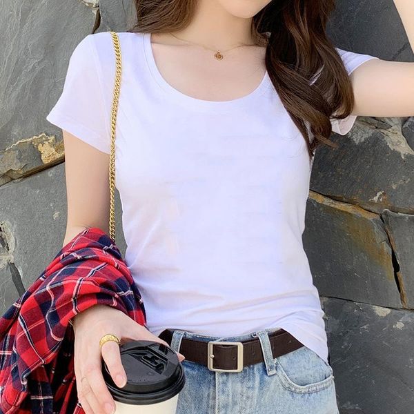 

pure cotton ladies t-shirt solid color v-neck girl short sleeve women's, White