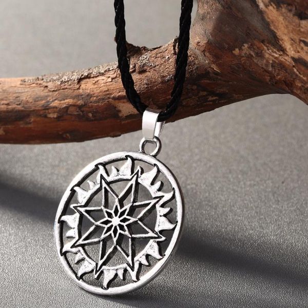

pendant necklaces chengxun north viking amulet alatyr star slavic jewelry necklace sun symbol occult germanic pagan men, Silver
