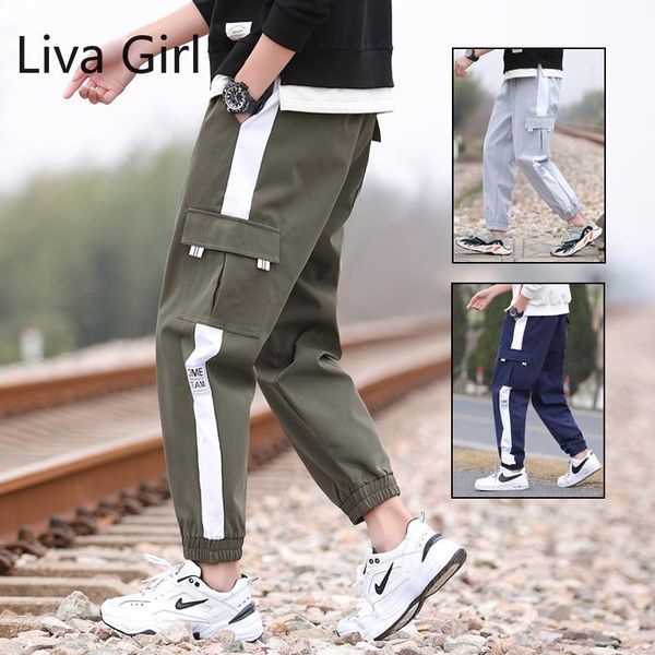 

safari loose pants sports mens casual streetwear cargo men's spring autumn plus size ankle trousers korean fashion, Black